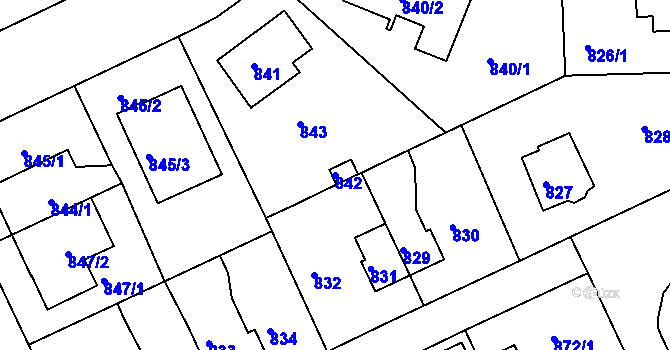 Parcela st. 842 v KÚ Hostavice, Katastrální mapa