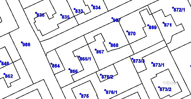 Parcela st. 867 v KÚ Hostavice, Katastrální mapa