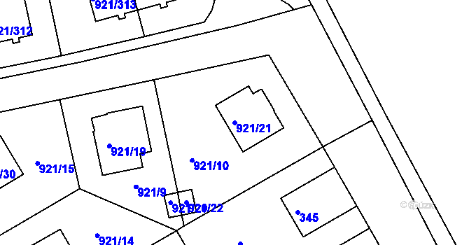 Parcela st. 921/21 v KÚ Hostavice, Katastrální mapa