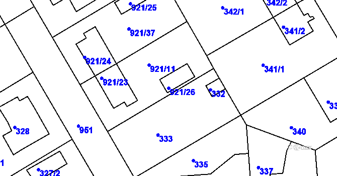Parcela st. 921/26 v KÚ Hostavice, Katastrální mapa