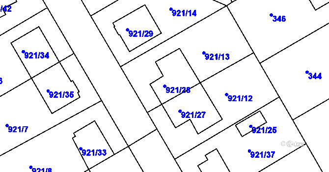 Parcela st. 921/28 v KÚ Hostavice, Katastrální mapa