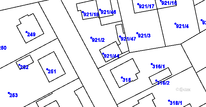 Parcela st. 921/44 v KÚ Hostavice, Katastrální mapa