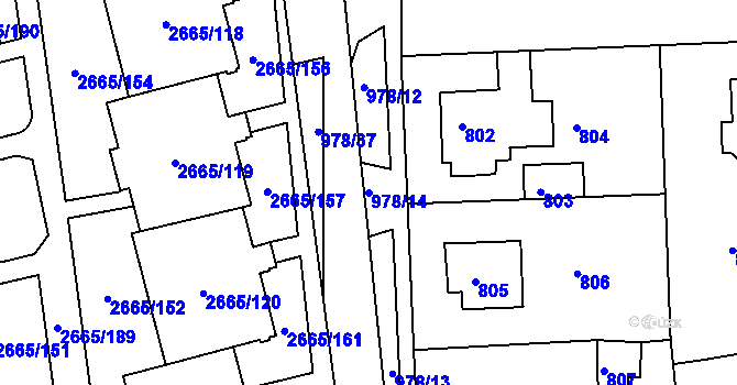 Parcela st. 978/14 v KÚ Hostavice, Katastrální mapa