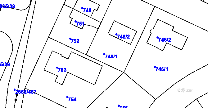 Parcela st. 748/1 v KÚ Hostavice, Katastrální mapa