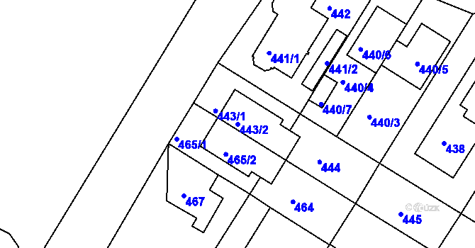 Parcela st. 443/2 v KÚ Hostavice, Katastrální mapa