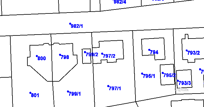 Parcela st. 797/2 v KÚ Hostavice, Katastrální mapa