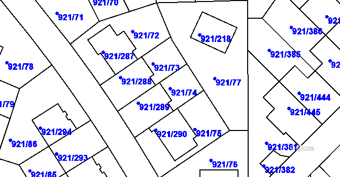 Parcela st. 921/74 v KÚ Hostavice, Katastrální mapa