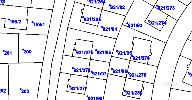 Parcela st. 921/96 v KÚ Hostavice, Katastrální mapa