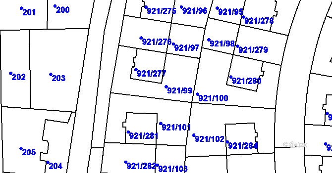 Parcela st. 921/99 v KÚ Hostavice, Katastrální mapa