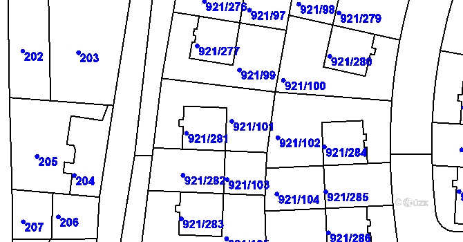 Parcela st. 921/101 v KÚ Hostavice, Katastrální mapa