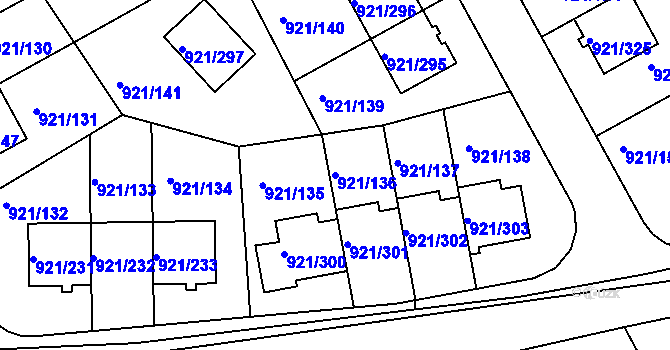 Parcela st. 921/136 v KÚ Hostavice, Katastrální mapa