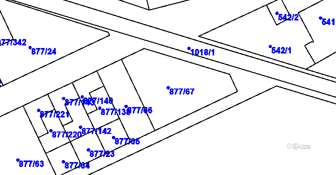 Parcela st. 877/67 v KÚ Hostavice, Katastrální mapa
