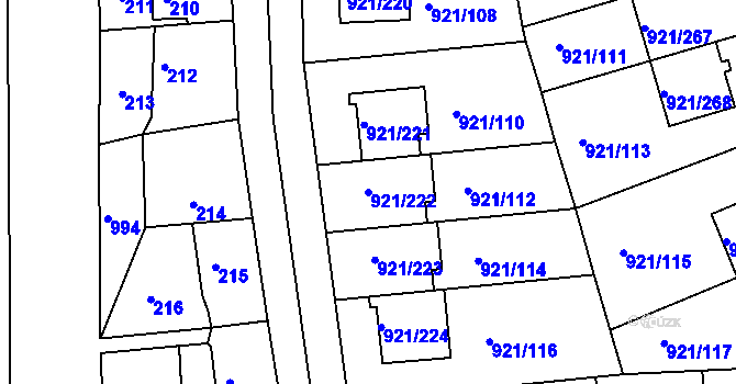 Parcela st. 921/222 v KÚ Hostavice, Katastrální mapa