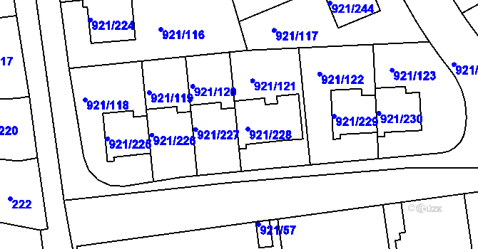 Parcela st. 921/228 v KÚ Hostavice, Katastrální mapa