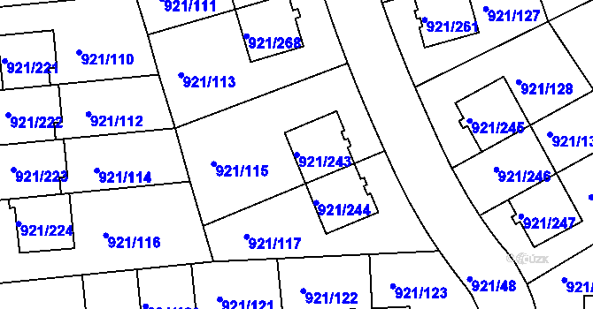 Parcela st. 921/243 v KÚ Hostavice, Katastrální mapa