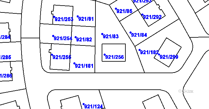 Parcela st. 921/256 v KÚ Hostavice, Katastrální mapa