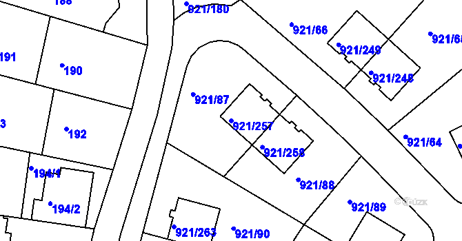 Parcela st. 921/257 v KÚ Hostavice, Katastrální mapa