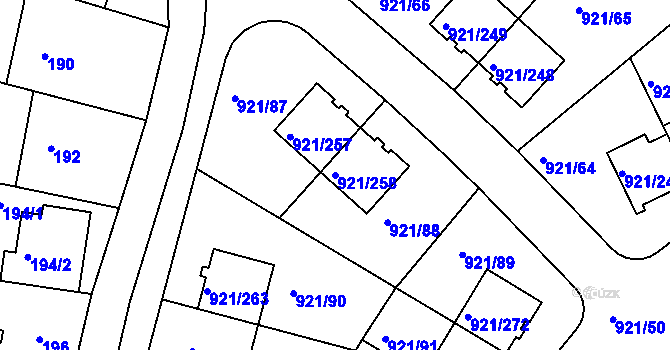 Parcela st. 921/258 v KÚ Hostavice, Katastrální mapa