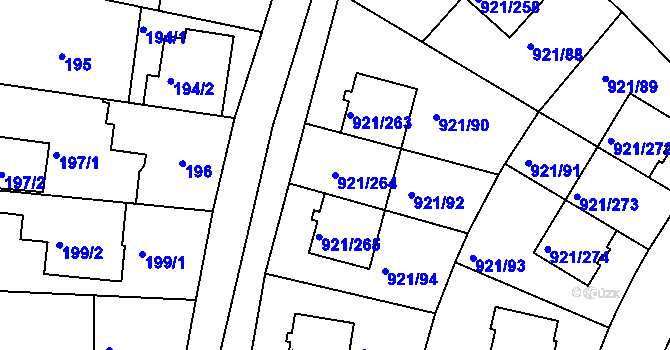Parcela st. 921/264 v KÚ Hostavice, Katastrální mapa