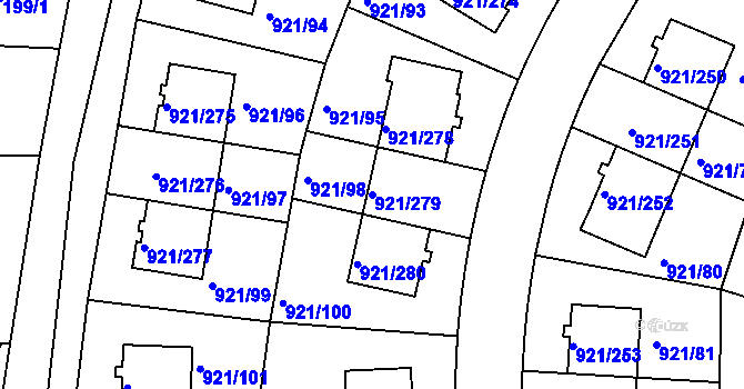 Parcela st. 921/279 v KÚ Hostavice, Katastrální mapa