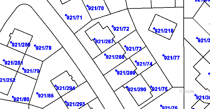 Parcela st. 921/288 v KÚ Hostavice, Katastrální mapa