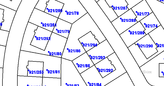 Parcela st. 921/294 v KÚ Hostavice, Katastrální mapa