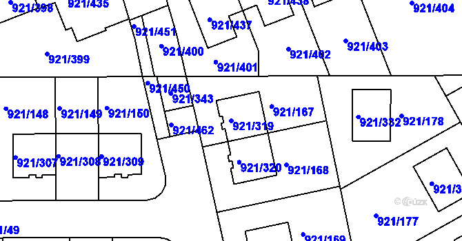 Parcela st. 921/319 v KÚ Hostavice, Katastrální mapa