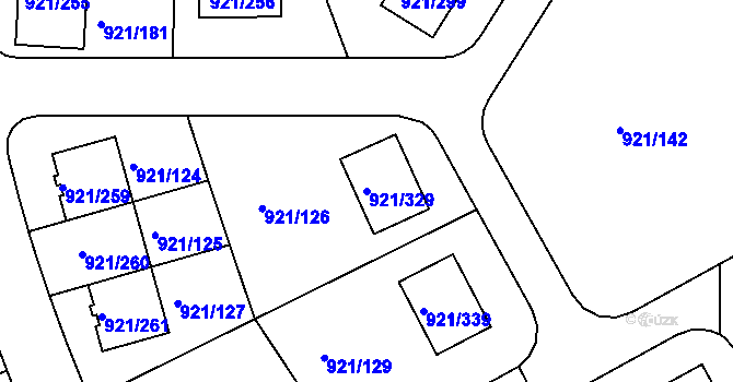 Parcela st. 921/329 v KÚ Hostavice, Katastrální mapa