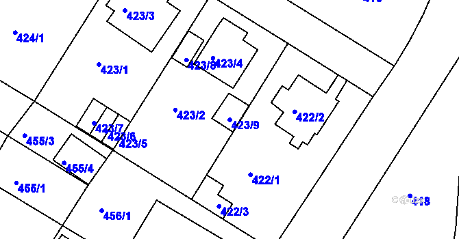 Parcela st. 423/9 v KÚ Hostavice, Katastrální mapa