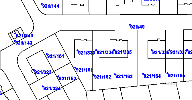 Parcela st. 921/334 v KÚ Hostavice, Katastrální mapa