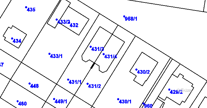Parcela st. 431/4 v KÚ Hostavice, Katastrální mapa