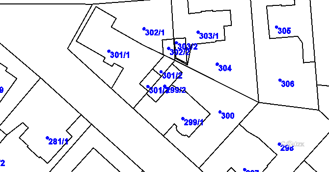 Parcela st. 299/2 v KÚ Hostavice, Katastrální mapa