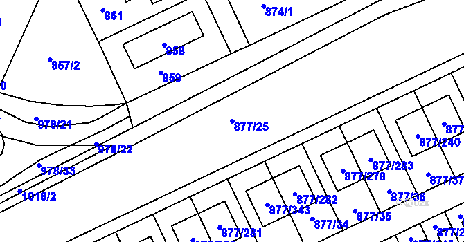 Parcela st. 877/25 v KÚ Hostavice, Katastrální mapa