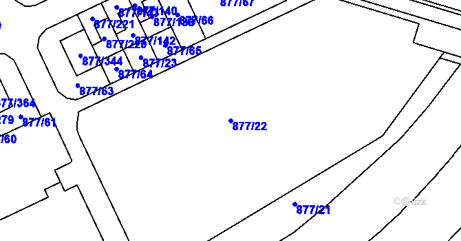 Parcela st. 877/22 v KÚ Hostavice, Katastrální mapa