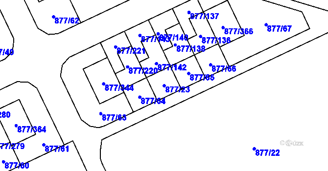 Parcela st. 877/23 v KÚ Hostavice, Katastrální mapa