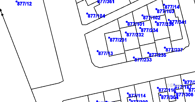 Parcela st. 877/13 v KÚ Hostavice, Katastrální mapa