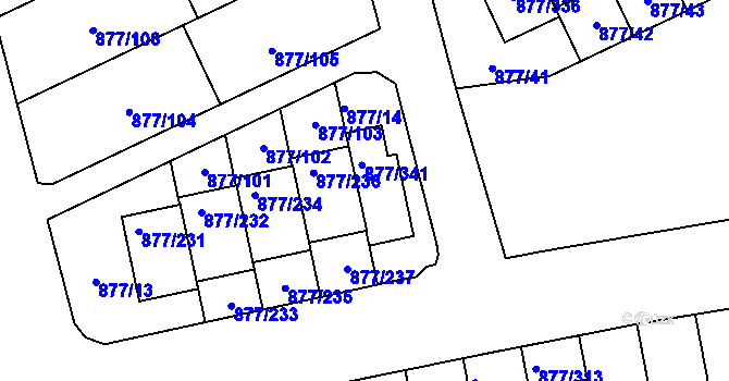 Parcela st. 877/14 v KÚ Hostavice, Katastrální mapa