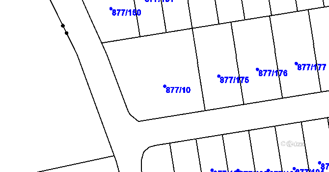 Parcela st. 877/10 v KÚ Hostavice, Katastrální mapa