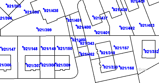 Parcela st. 921/343 v KÚ Hostavice, Katastrální mapa