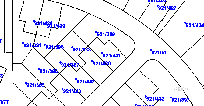 Parcela st. 921/431 v KÚ Hostavice, Katastrální mapa