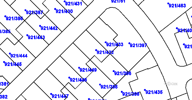 Parcela st. 921/432 v KÚ Hostavice, Katastrální mapa