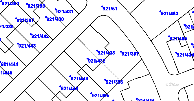 Parcela st. 921/433 v KÚ Hostavice, Katastrální mapa