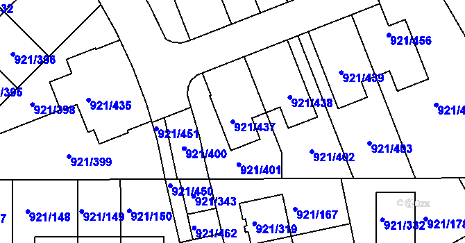 Parcela st. 921/437 v KÚ Hostavice, Katastrální mapa