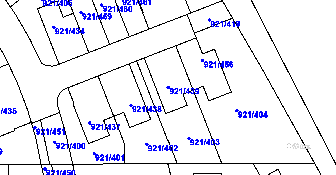 Parcela st. 921/439 v KÚ Hostavice, Katastrální mapa