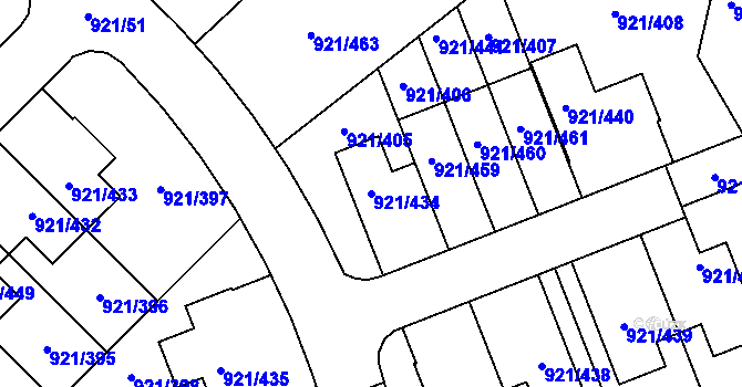 Parcela st. 921/434 v KÚ Hostavice, Katastrální mapa