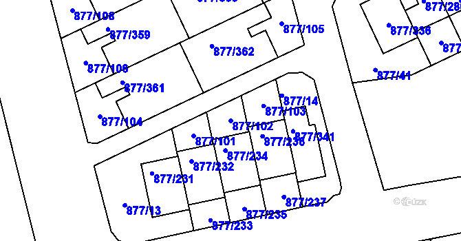 Parcela st. 877/102 v KÚ Hostavice, Katastrální mapa