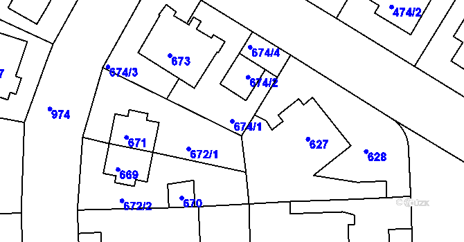 Parcela st. 674/1 v KÚ Hostavice, Katastrální mapa