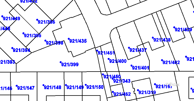 Parcela st. 921/451 v KÚ Hostavice, Katastrální mapa