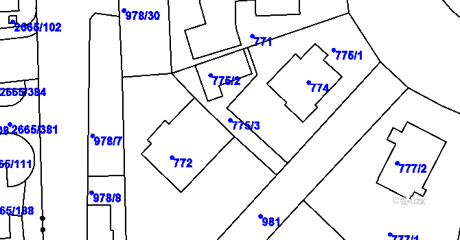 Parcela st. 775/3 v KÚ Hostavice, Katastrální mapa