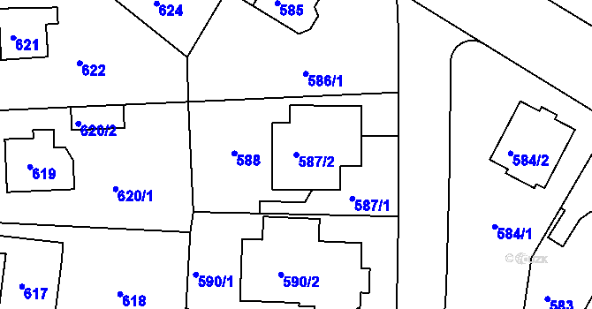 Parcela st. 587/2 v KÚ Hostavice, Katastrální mapa